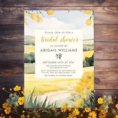 Watercolor Yellow Floral Countryside Bridal Shower Invitations