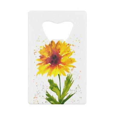 Watercolor yellow sunflower flower chic rustic credit Invitations bottle opener