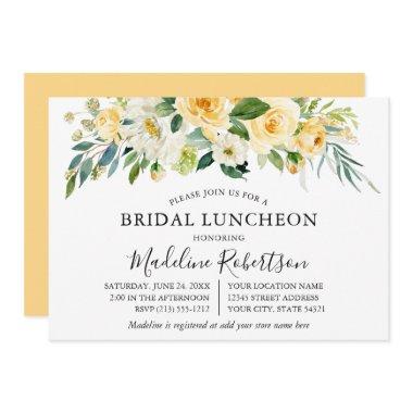 Watercolor Yellow White Floral Bridal Luncheon Invitations