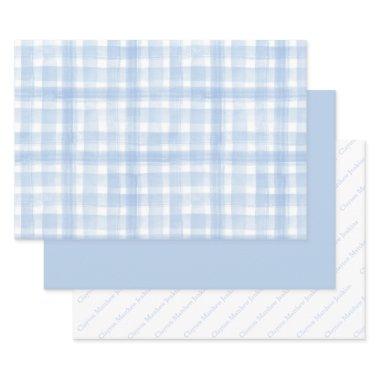 WatercolorBlue Gingham Wrapping Paper Sheet Set