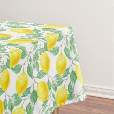 Watercolored lemons leaves white wedding tablecloth