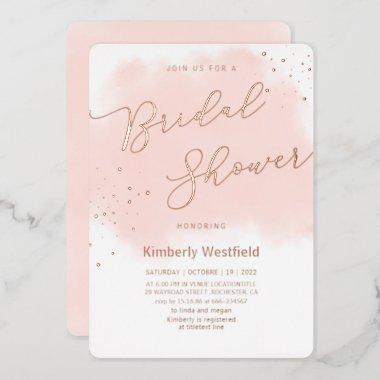 Watercolors Pastel Soft Pink Gold bridal shower Foil Invitations
