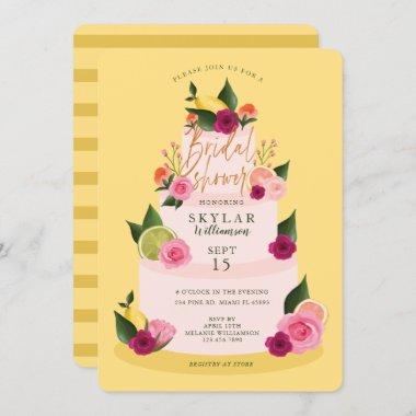 Watercolour Citus Floral 3 Tier Cake Bridal Shower Invitations