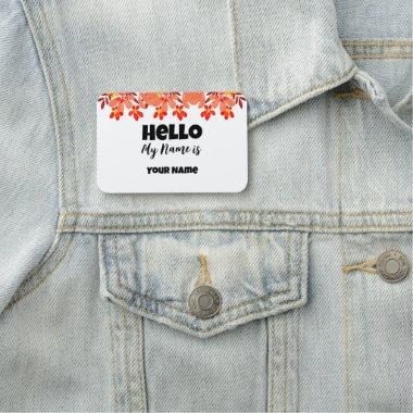 Watercolour flowers nature frame Hello my Name is Name Tag