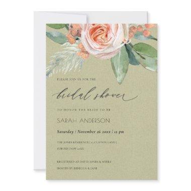 WATERCOLOUR PEACH FLOWER FOLIAGE BRIDAL SHOWER Invitations