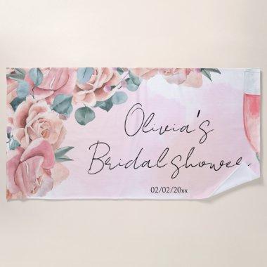 Watercolour petals & prosecco summer bridal shower beach towel