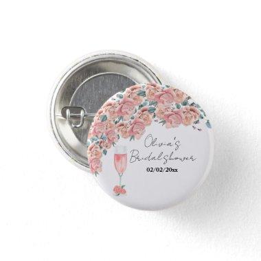 Watercolour petals & prosecco summer bridal shower button