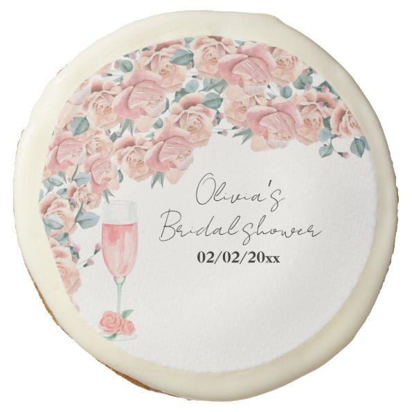 Watercolour petals & prosecco summer bridal shower sugar cookie