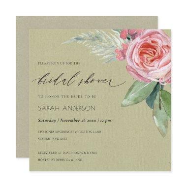 WATERCOLOUR PINK FLOWER FOLIAGE BRIDAL SHOWER Invitations