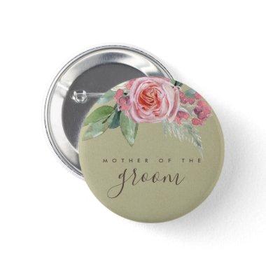 WATERCOLOUR PINK FLOWER FOLIAGE MOTHER OF GROOM BUTTON