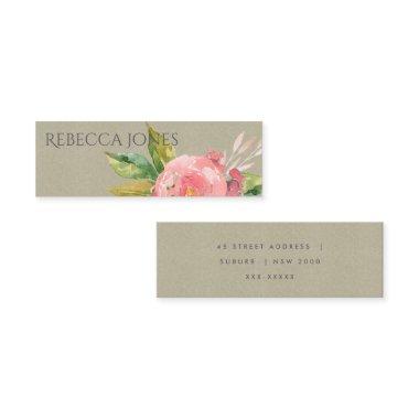 WATERCOLOUR PINK FLOWER GREEN FOLIAGE ADDRESS MINI BUSINESS Invitations