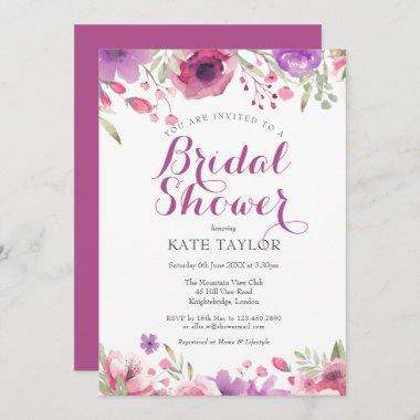 Watercolour Roses Floral Bridal Shower Invitations