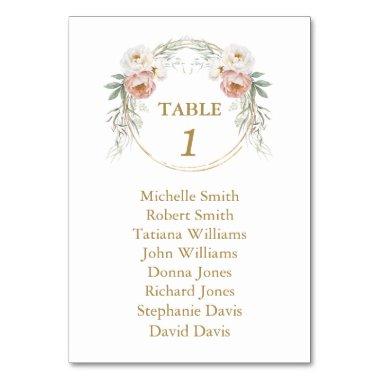 Watercolour White Dusty Rose Floral Seating Chart Table Number