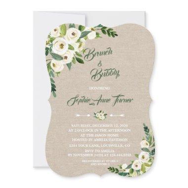 Watercolour White Floral Burlap Brunch & Bubbly