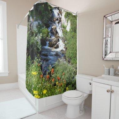 Waterfall and Wildflowers Fine Art Shower Curtain
