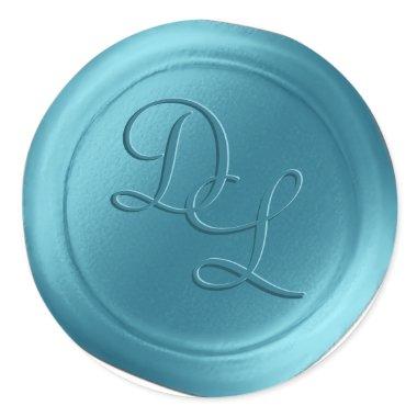 Waterfall Blue 2 Letter Monogram Wax Seal Stickers