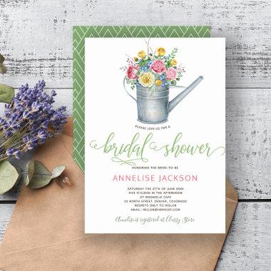 Watering can sage blush pink floral bridal shower Invitations