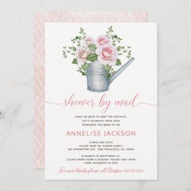 Watering can sage blush pink roses shower by mail Invitations