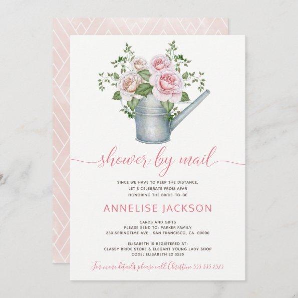 Watering can sage blush pink roses shower by mail Invitations