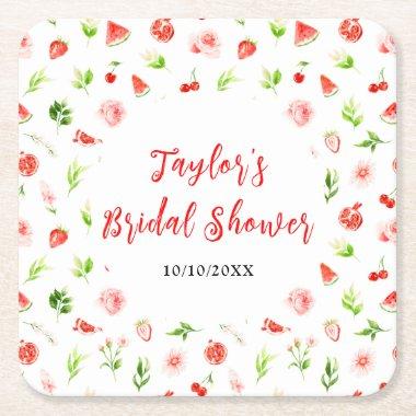 Watermelon and Pomegranate  Square Paper Coaster