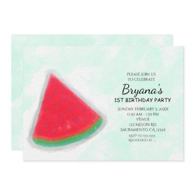 Watermelon Watercolor Birthday Party Invitations