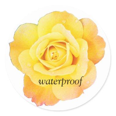 Waterproof Splash Free Yellow Rose Floral Wedding Classic Round Sticker