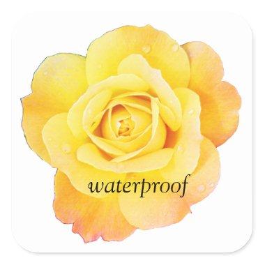 Waterproof Splash Free Yellow Rose Floral Wedding Square Sticker