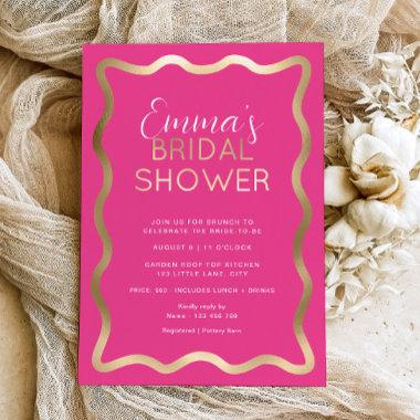 Wave Hot Pink Bridal Shower Foil Invitations