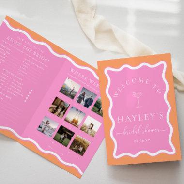 Wave Orange Pink Bridal Shower Game Menu Booklet