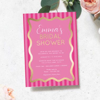 Wave Pink Hot Pink Stripe Bridal Shower Foil Invitations