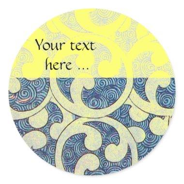 WAVES,blue yellow Classic Round Sticker