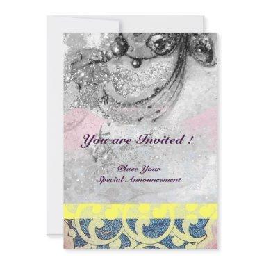 WAVES , bright black and white blue yellow sparkle Invitations