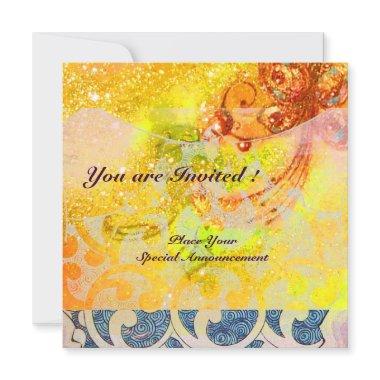 WAVES , bright red brown yellow blue pink sparkles Invitations