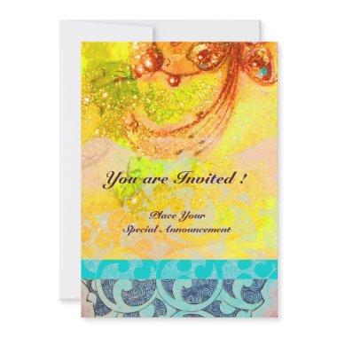 WAVES , bright red brown yellow blue pink sparkles Invitations