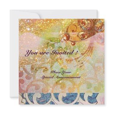 WAVES , bright red brown yellow blue pink sparkles Invitations