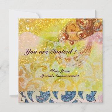WAVES , bright red brown yellow blue pink sparkles Invitations