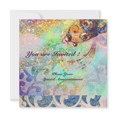 WAVES , bright red green blue pink gold sparkles Invitations