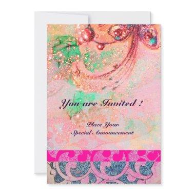 WAVES , bright red green yellow blue pink sparkles Invitations