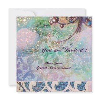 WAVES , bright red violet blue pink gold sparkles Invitations