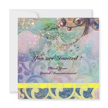 WAVES , bright yellow blue pink gold sparkles Invitations