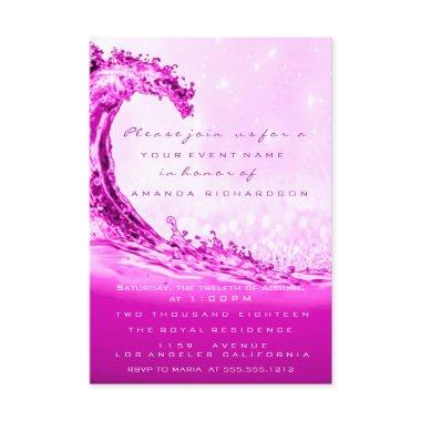 Waves Pink Fuchsia Bridal Shower Bubbles Birthday Invitations