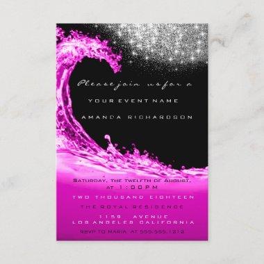 Waves Pink Fuchsia Bridal Shower Modern Birthday Invitations