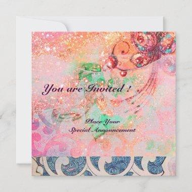 WAVES RUBY, bright red blue pink gold sparkles Invitations
