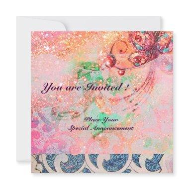 WAVES RUBY, bright red blue pink gold sparkles Invitations