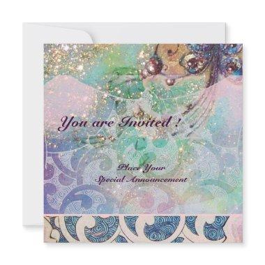 WAVES RUBY, bright red blue pink gold sparkles Invitations