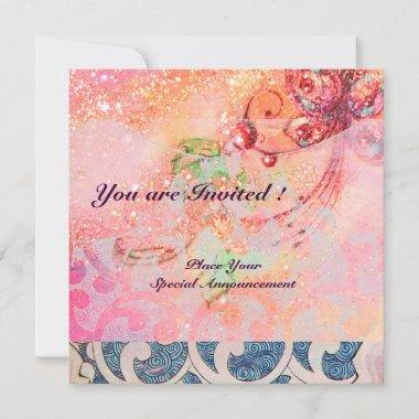 WAVES RUBY, bright red blue pink gold sparkles Invitations