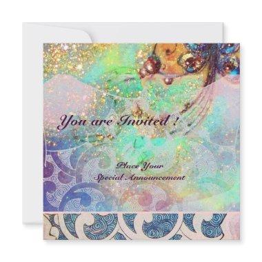 WAVES RUBY, bright red blue pink gold sparkles Invitations