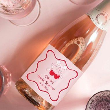 Wavy Cherry On Top Bow  Champagne Sparkling Wine Label