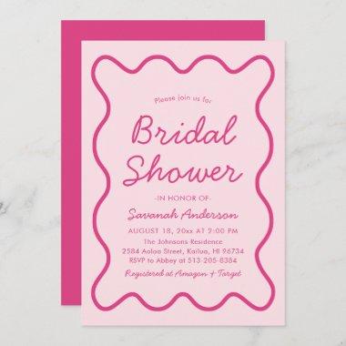 Wavy Modern Curvy Bold Hot Pink Bridal Shower Invitations
