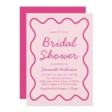 Wavy Modern Curvy Bold Hot Pink Bridal Shower Invitations